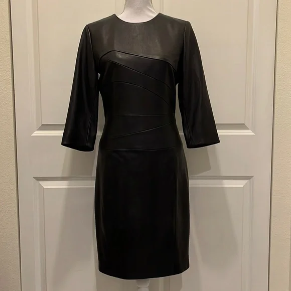 antonio melani black leather dress ANTONIO MELANI NWT Black Genuine Leather TANYA Mini Dress Size 0